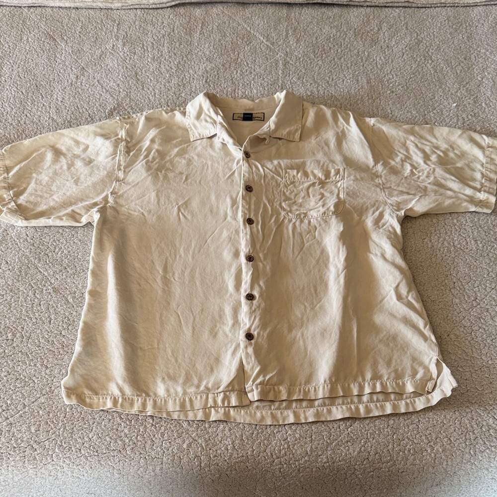 Tommy Bahama 100% Silk Cream Casual Button Down Shirt XL